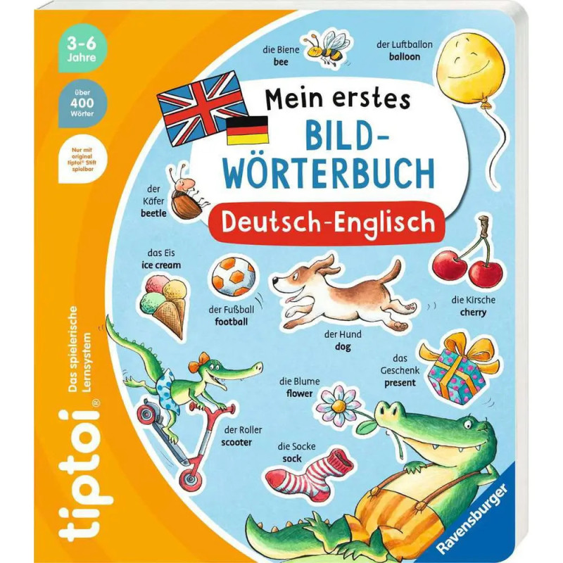Cover eines deutsch-englischen Bildwörterbuchs für Kinder mit bunten Tier- und Sachzeichnungen.