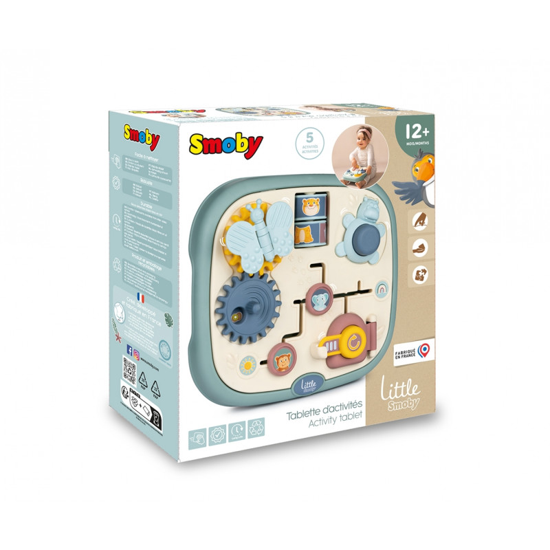 Smoby Little Smoby Aktivitätstablet mit Zahnrädern, Schmetterling und Motiven, geeignet ab 12 Monaten.
