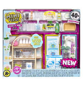 Mini Verse Make It Mini Spa Spielset mit Zubehör, Fläschchen und Badeartikeln in der Verpackung.