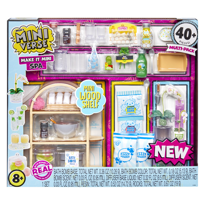 Mini Verse Make It Mini Spa Spielset mit Zubehör, Fläschchen und Badeartikeln in der Verpackung. Mini Verse Make It Mini Spa Spielset mit Zubehör, Fläschchen und Badeartikeln in der Verpackung.