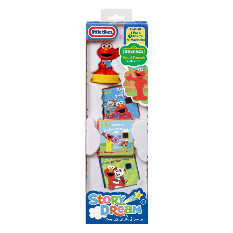 Sesamstraße Dream Machine Spielset mit Elmo-Figur und Bilderbüchern in bunter Verpackung.