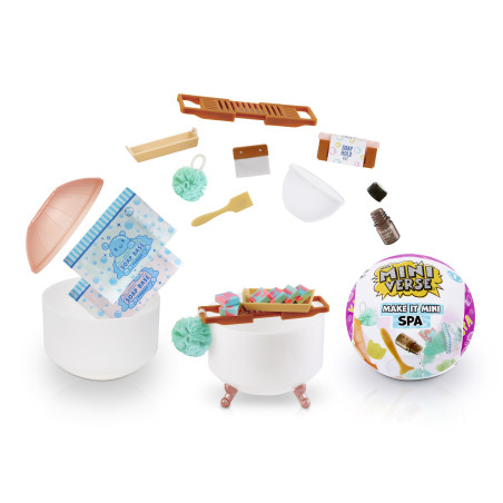 Mini-Spa-Spielset mit kleiner Badewanne, Zubehör und bunter Mini Verse Make It Mini Spa Kugel.
