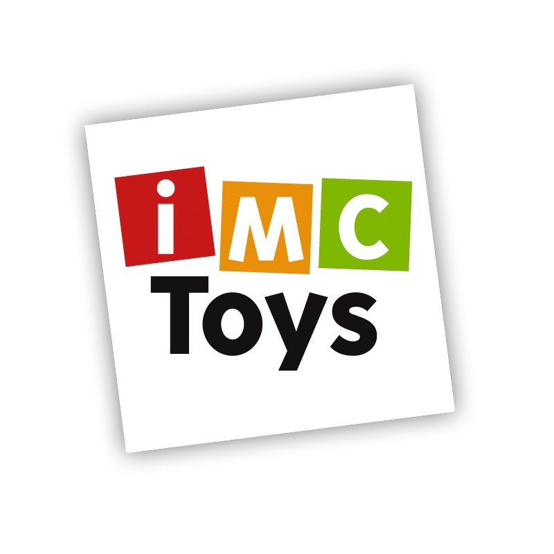 IMC Toys Logo: iMC in roten, orangenen und grünen Kästchen über dem schwarzen Schriftzug Toys.