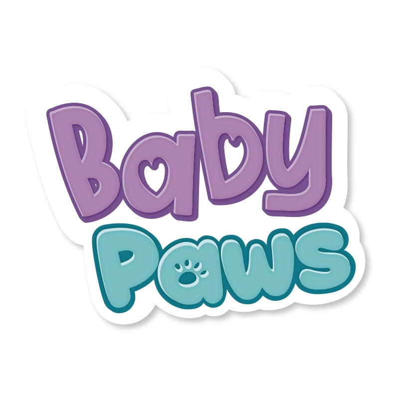 Baby Paws in verspielten lila und türkis Buchstaben, Pfotenabdruck im a von Paws.