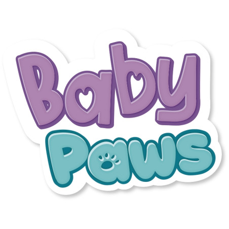 Baby Paws in verspielten lila und türkis Buchstaben, Pfotenabdruck im a von Paws.