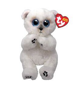 Weißer Beanie Babies Eisbär mit großen blauen Augen und rotem Ty-Label am Ohr.