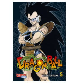 Saiyajin-Krieger mit Rüstung und Scouter steht mit verschränkten Armen auf dem Cover von Dragon Ball Band 5.