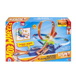 Hot Wheels Stunt Track Spielzeugbox mit buntem Rennstrecke und Autos auf der Vorderseite.