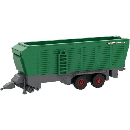 Grüner Spielzeuganhänger mit roten Rädern und Leiter, gestaltet wie ein Fendt-Landwirtschaftsanhänger.