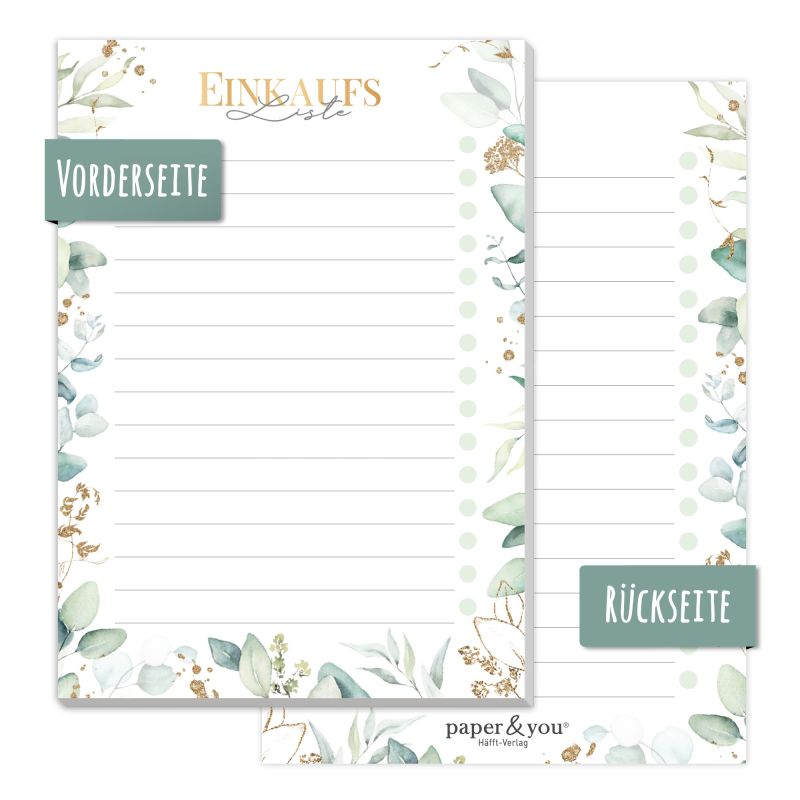 paper&you Block A6 Einkaufsliste (Blattgold)