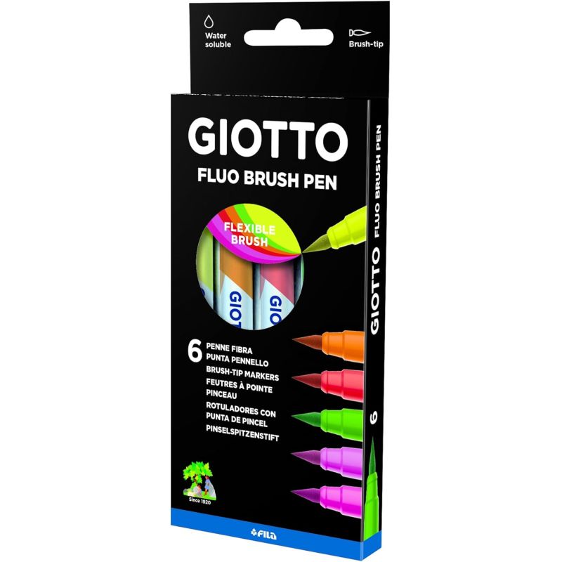Giotto Fluo Brush Pen, 6er