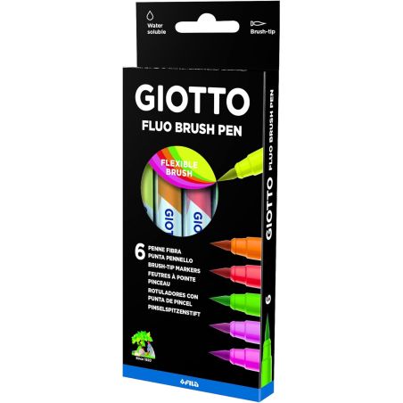 Giotto Fluo Brush Pen, 6er