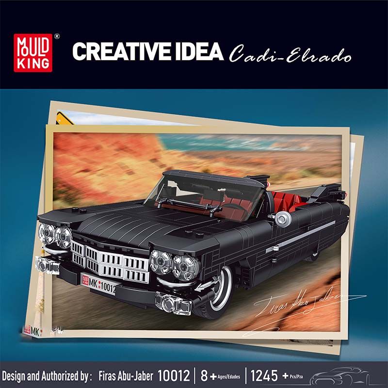 Schwarzes LEGO-Cabrio auf der Wüstenstraße, darüber der Schriftzug Creative Idea Cadi-Elrado.