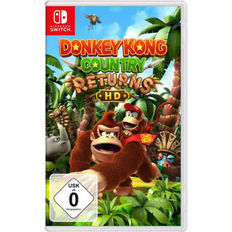 Nintendo Switch-Cover zu Donkey Kong Country Returns HD mit Donkey Kong, Diddy Kong und einer Dschungellandschaft.