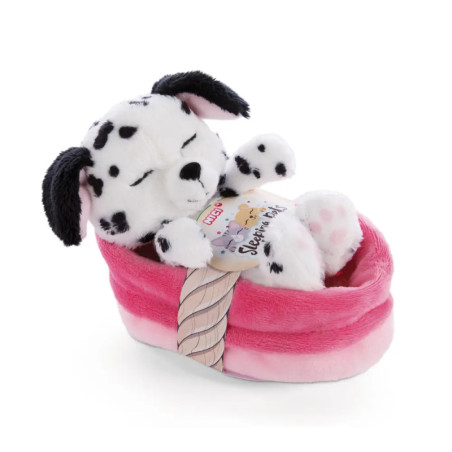 Kuscheltier Welpe Dalmatiner 12cm im pink-rosanen Körbchen