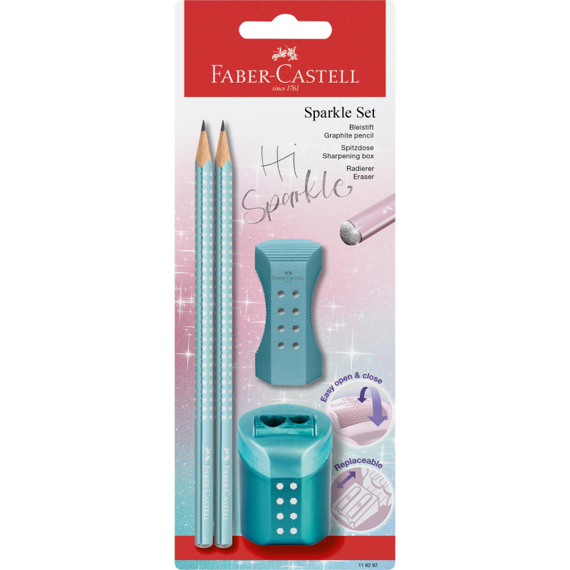 Schreibset Sparkle ocean 2Bleistifte, Spitzer, Radierer