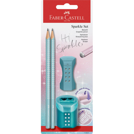 Schreibset Sparkle ocean 2Bleistifte, Spitzer, Radierer