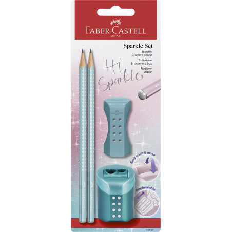 Schreibset Sparkle ocean 2Bleistifte, Spitzer, Radierer