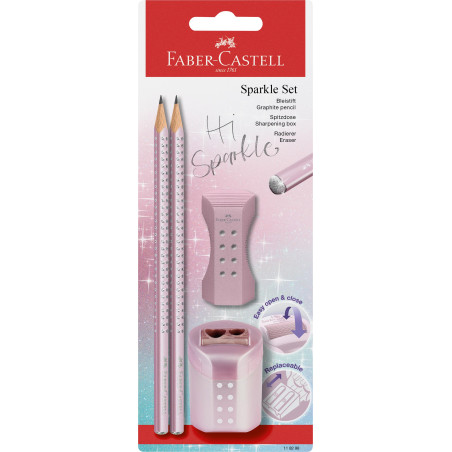 Schreibset Sparkle rose 2Bleistifte, Spitzer, Radierer