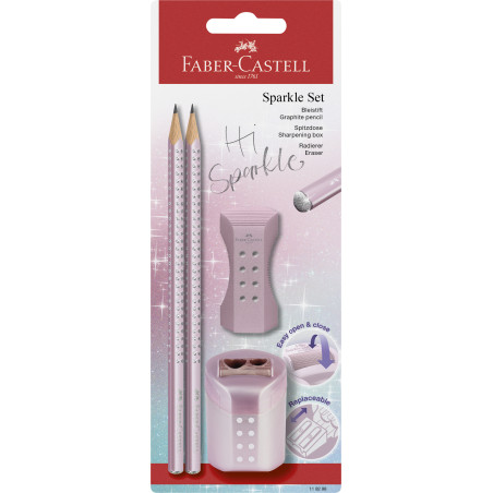 Schreibset Sparkle rose 2Bleistifte, Spitzer, Radierer