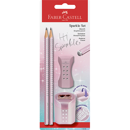 Schreibset Sparkle rose 2Bleistifte, Spitzer, Radierer