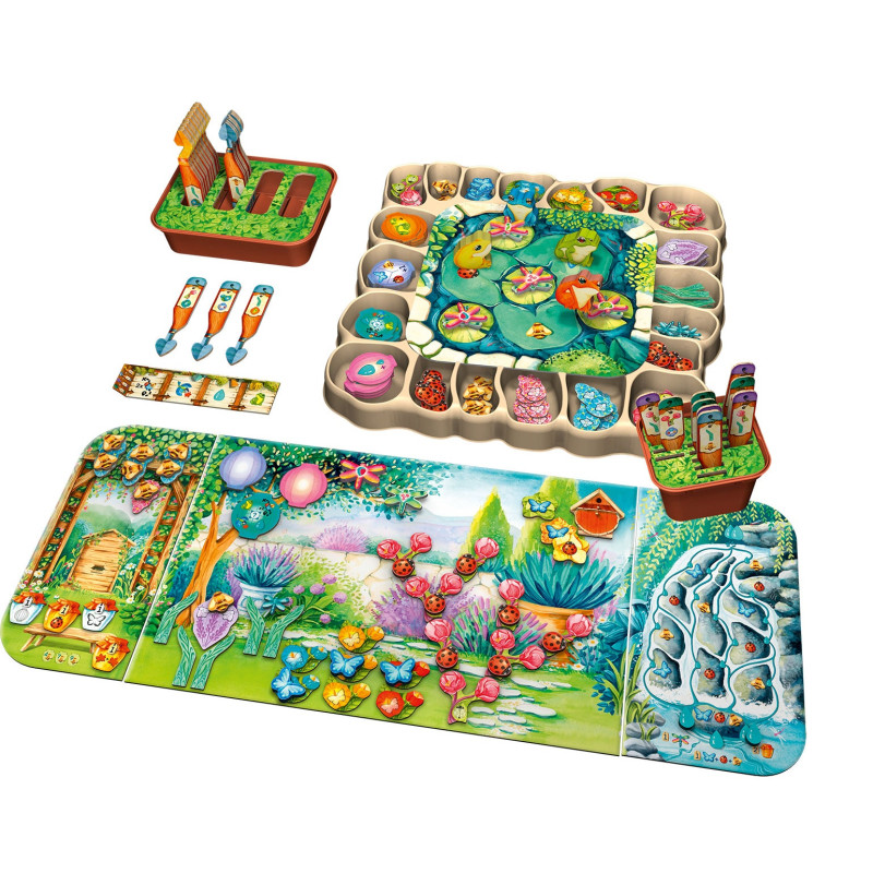 Buntes Kinderspiel mit Tierfiguren, Spielsteinen, Spielbrettern und naturbezogenen Details. Buntes Kinderspiel mit Tierfiguren, Spielsteinen, Spielbrettern und naturbezogenen Details.