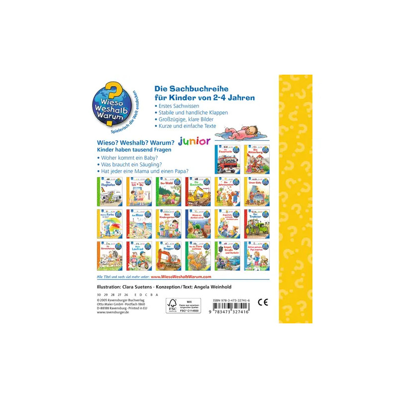 Rückseite einer deutschen Kinderbuchreihe mit bunten Covern und beschreibendem deutschen Text.