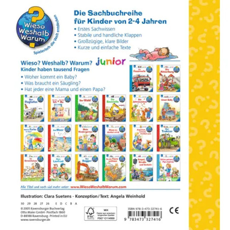 Rückseite einer deutschen Kinderbuchreihe mit bunten Covern und beschreibendem deutschen Text.