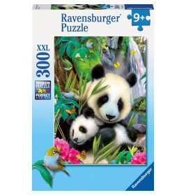 Ravensburger Puzzle mit 300 Teilen: Zwei Pandas im bunten Dschungel, empfohlen ab 9 Jahren.
