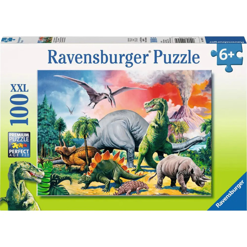 Ravensburger Puzzle mit bunten Dinos und Vulkanen, für Kinder ab 6 Jahren, 100 XXL Teile.