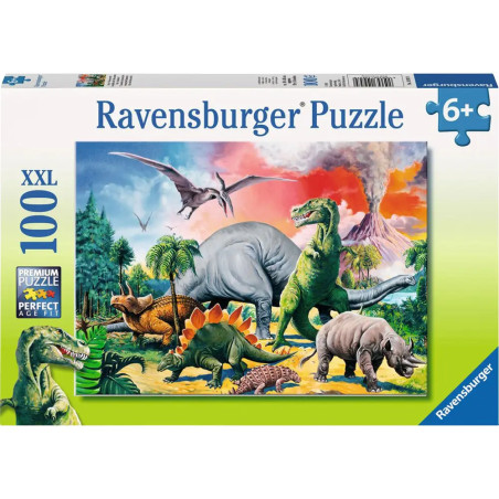 Ravensburger Puzzle mit bunten Dinos und Vulkanen, für Kinder ab 6 Jahren, 100 XXL Teile.