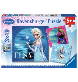 Ravensburger Puzzle-Box Disney Frozen mit Elsa, Anna und Olaf, ab 5 Jahren, enthält 3 Puzzles à 49 Teile.