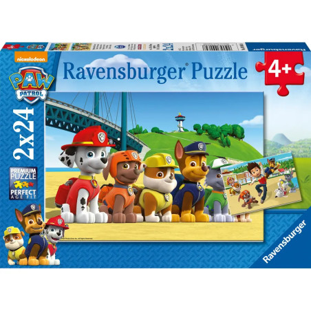Ravensburger Paw Patrol Puzzle ab 4 Jahren mit sechs Paw Patrol Welpen vor einer Brücke auf der Verpackung.