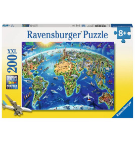 Ravensburger 12722 Puzzle Große, weite Welt, 200 XXL-Teile. Bunter Weltkartenspaß für Kinder ab 8 Jahren.