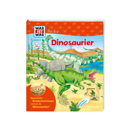 Kinderbuchcover mit gezeichneten Dinosauriern und dem Titel Dinosaurier auf Deutsch.