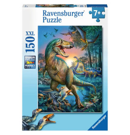 Ravensburger Puzzlebox, 150 Teile, Dinosauriermotiv, farbenfrohes Urzeitszenario, empfohlen ab 7 Jahren.