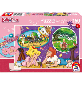 Schmidt Spiele Puzzle Bibi und Tina Freundinnnen für immer 150 Teile mit Slap-Snap-Band
