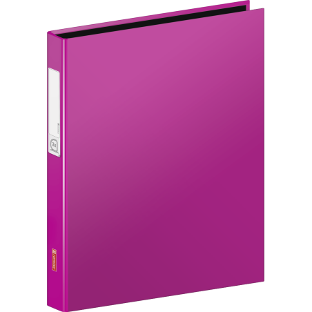 Geschlossener, leuchtend pinker Ordner steht aufrecht, mit leerem Etikett am Rücken.