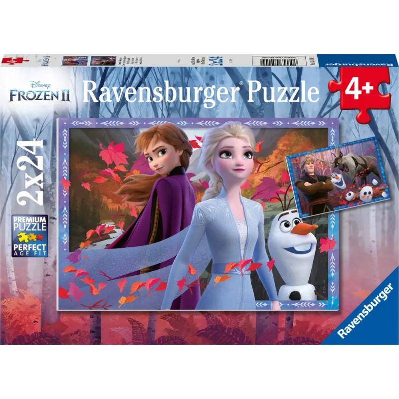 Ravensburger Puzzle Disney Frozen II mit Anna, Elsa, Olaf und Herbstlaub, geeignet für Kinder ab 4 Jahren.