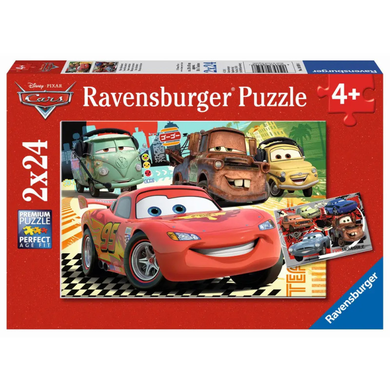 Ravensburger Cars Puzzle mit Lightning McQueen, ab 4 Jahren, enthält 2 Puzzles à 24 Teile.