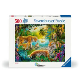 Puzzle -Tiger Family in the Oa sis 500 Teile