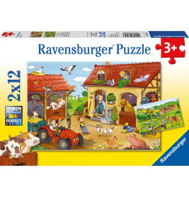 Ravensburger 7560 Puzzle Fleißig auf dem Bauernhof, 2x12 Teile, buntes Bauernhofmotiv, ab 3 Jahren.