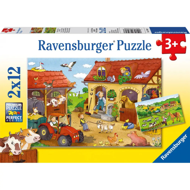 Ravensburger 7560 Puzzle Fleißig auf dem Bauernhof, 2x12 Teile, buntes Bauernhofmotiv, ab 3 Jahren.