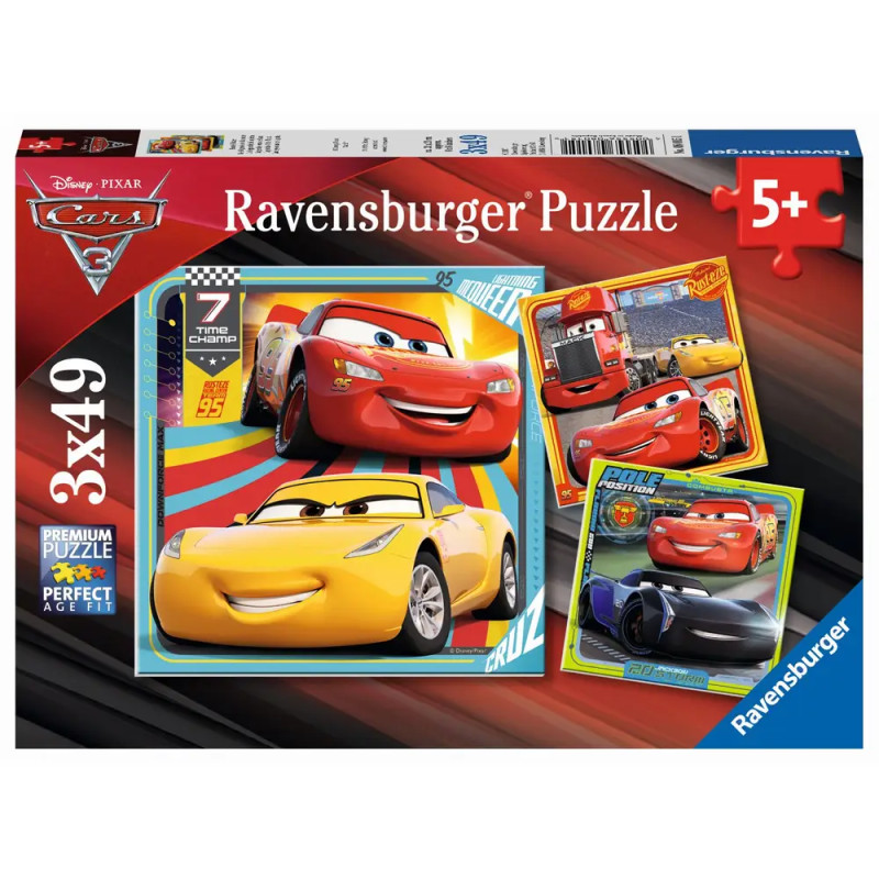 Ravensburger Cars Puzzle mit Lightning McQueen, Cruz Ramirez und Freunden, geeignet für Kinder ab 5 Jahren.