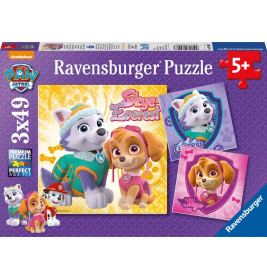 Ravensburger PAW Patrol Puzzlebox mit Skye und Everest, enthält drei 49-teilige Puzzles, ab 5 Jahren.