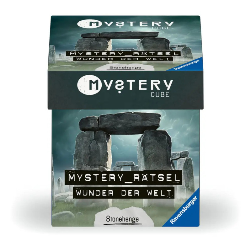 Ravensburger Mystery Cube Box mit einer Illustration von Stonehenge unter bewölktem Himmel.