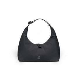 Schwarze Hobo-Schultertasche mit geknotetem Riemen und kleinem Frontlogo mit der Aufschrift GOT BAG.