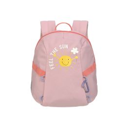 Rosa Kinder-Rucksack mit lachender Sonne und dem Aufdruck Feel the Sun auf der Vorderseite.