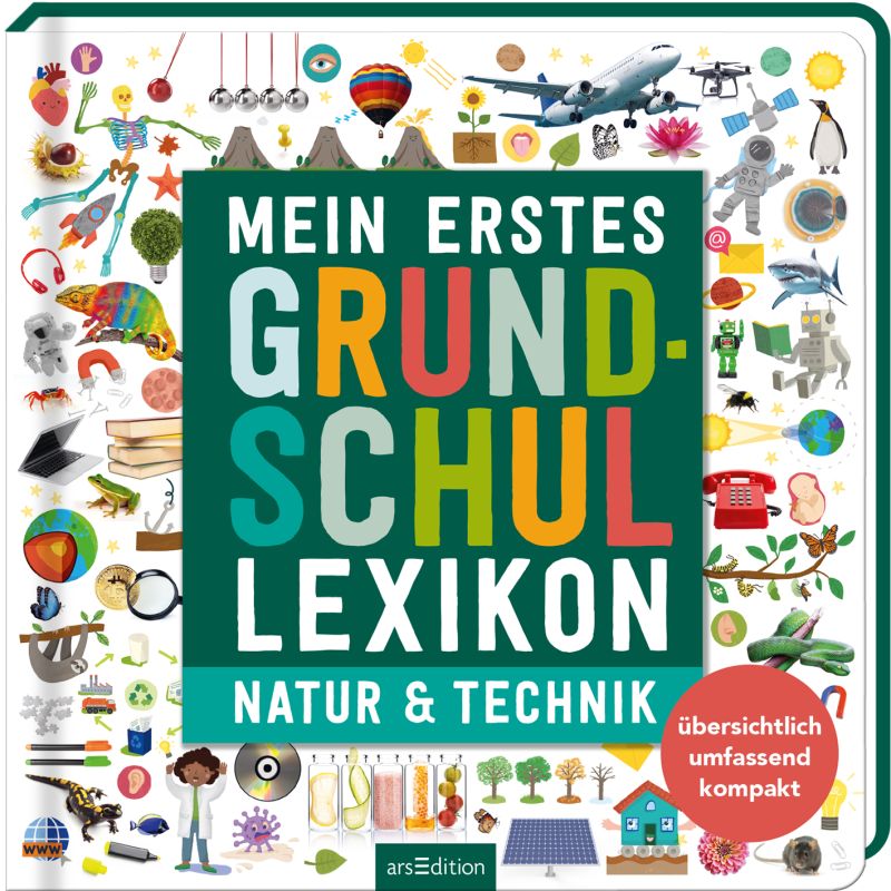 Farbiges Cover eines deutschen Kinderlexikons zu Natur und Technik: Mein Erstes Grundschullexikon.