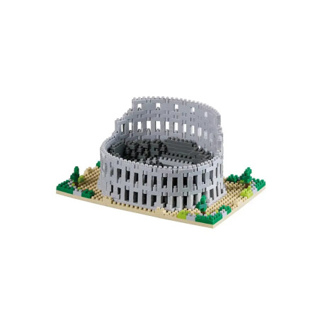 Miniatur-Colosseum aus kleinen Bausteinen auf einer Basis mit etwas Begrünung.